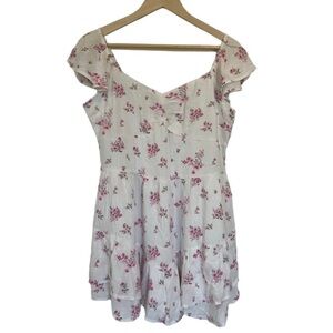 Hollister White Pink Floral Ruffle Mini Dress Shorts Romper Romantic Ditsy XL